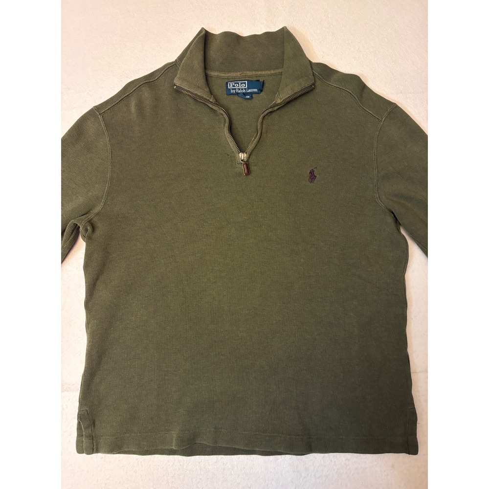 Polo Ralph Lauren Mens Quarter Zip Pullover Olive Green Cotton Ribbed Sweater S